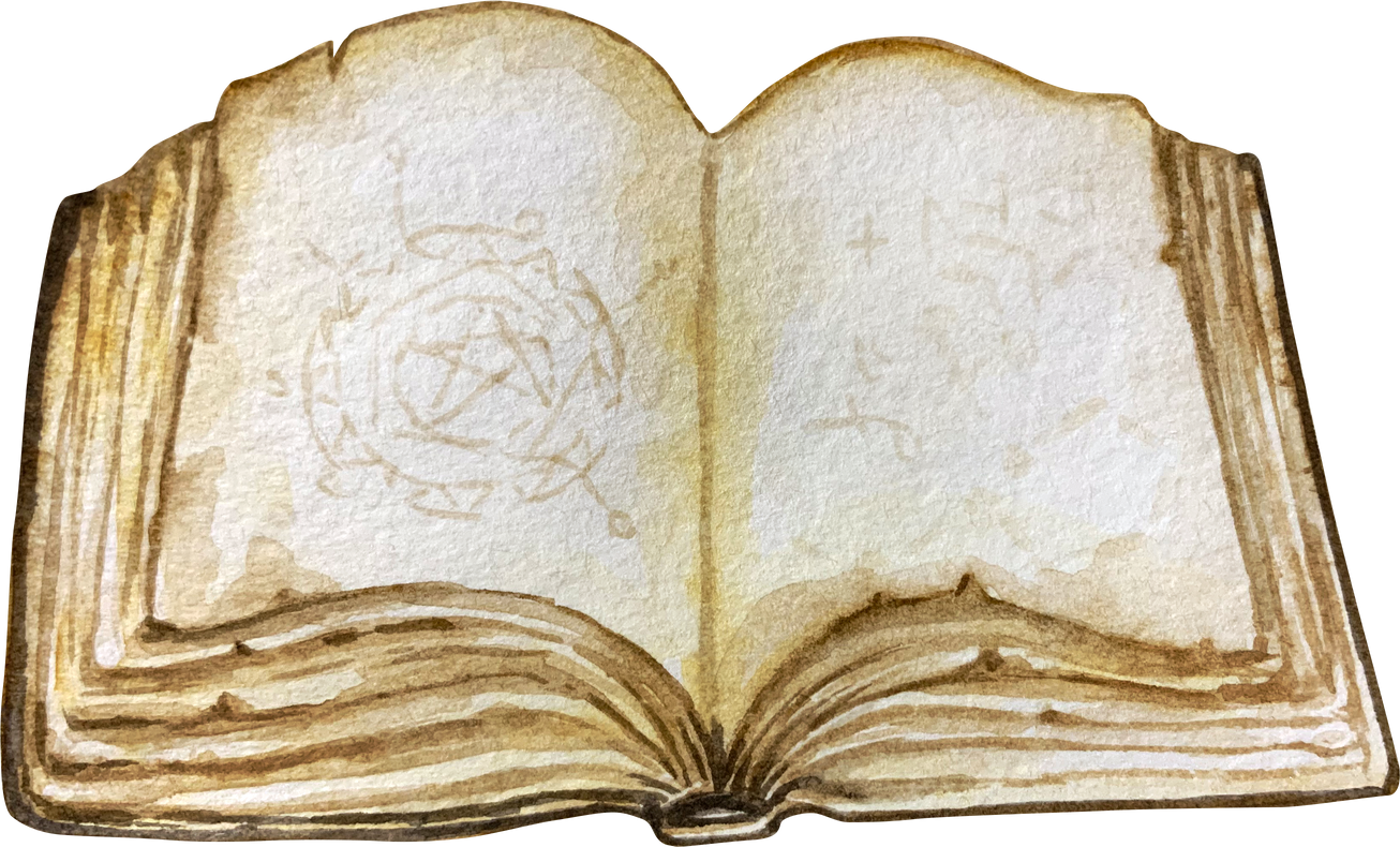 Watercolor mysterious book of spells